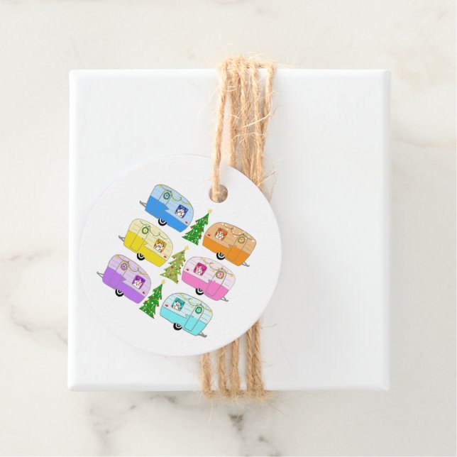 Étiquettes Cadeau Remorques Camper Festive Retro RV's Cadeau de Noël (En situation)