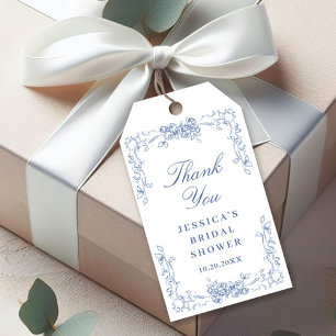 Étiquettes-cadeau Renaissance Orné Bleu Floral Poussiéreux Mariage