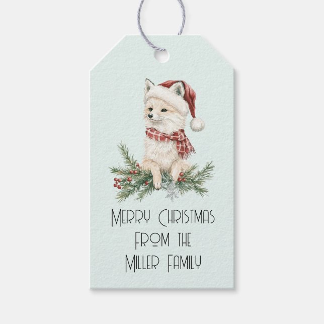 Étiquettes-cadeau Renard à la menthe de Noël sur Branches (Devant)
