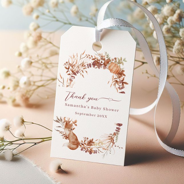 Étiquettes-cadeau Renard de la forêt beige rustique Merci (Créateur téléchargé)