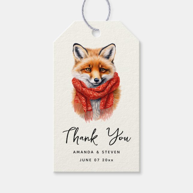 Étiquettes-cadeau Renard mignon avec une écharpe rouge Image d'autom (Devant)
