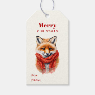 Étiquettes-cadeau Renard mignon avec une écharpe rouge pour/à Noël
