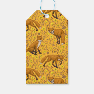 Étiquettes-cadeau Renards et papillons sur orange