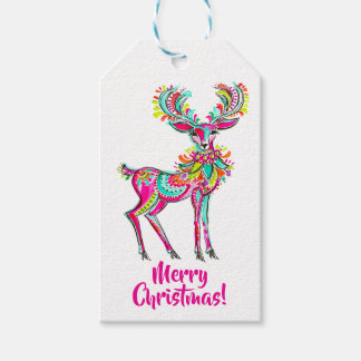 Étiquettes-cadeau Renne de Noël rose Fierté gay arc-en-ciel