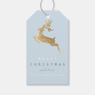 Étiquettes-cadeau Renne en pastel bleu d'or d'étiquette de cadeau