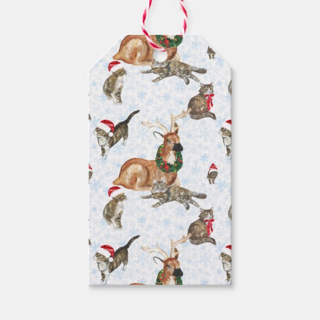 Étiquettes-cadeau Rennes et chats (Devant)