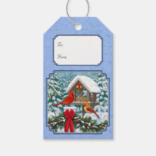 Étiquettes-cadeau Repas de Noël des cardinaux bleu