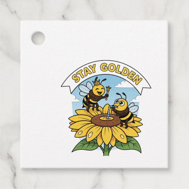 Étiquettes Cadeau Restez doré - Illustration des abeilles et des fle (Devant)