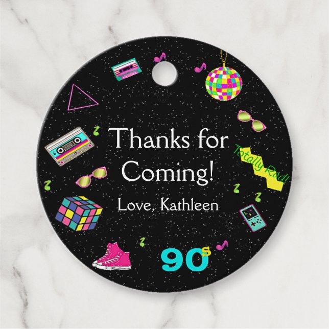 Étiquettes Cadeau Retour aux années 90, n'importe quel âge, Merci (Devant)