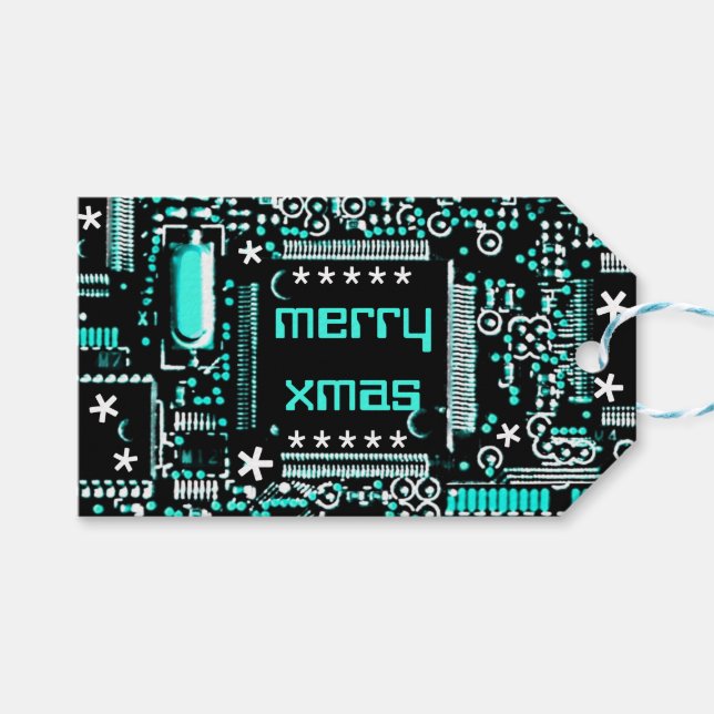 Étiquettes-cadeau Retour du texte du circuit bleu clair 2 'Merry Xma (Devant (Horizontal))