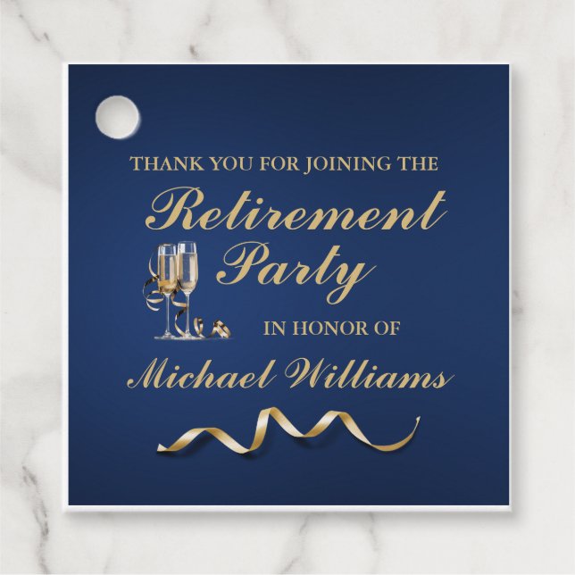 Étiquettes Cadeau Retraite Classique Classique Champagne Verre Bleu (Devant)