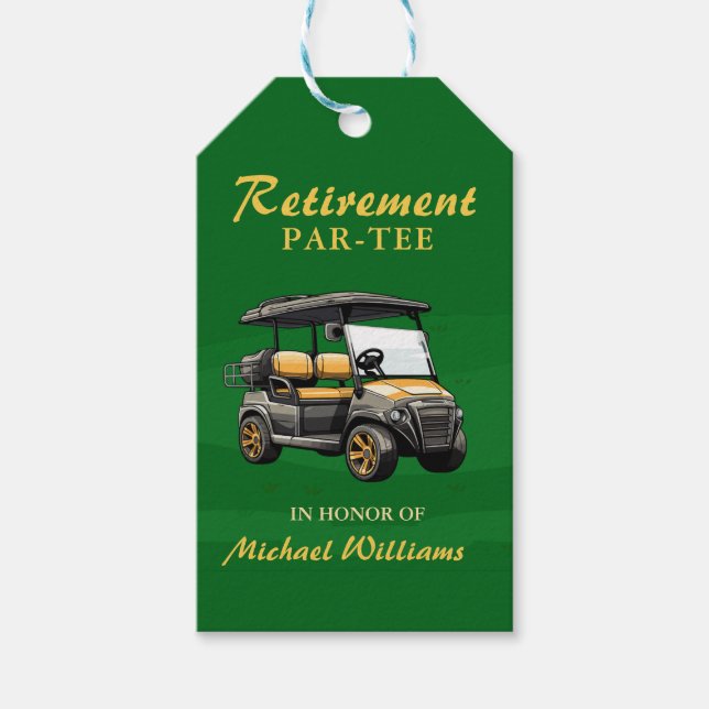 Étiquettes-cadeau Retraite Elégant Golf Thème Panier Vert Or (Devant)