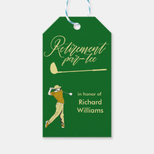 Étiquettes-cadeau Retraite Golf Party Classic Green Golden Player