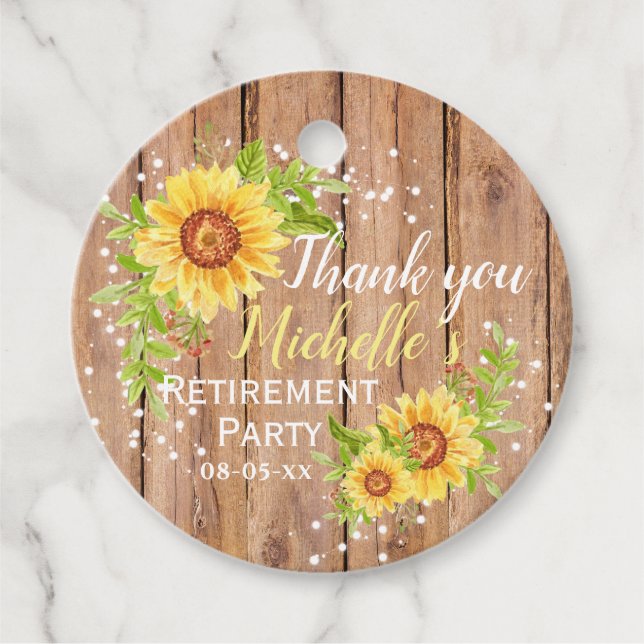 Étiquettes Cadeau Retraite Rustique Floral Merci de tournesol (Devant)