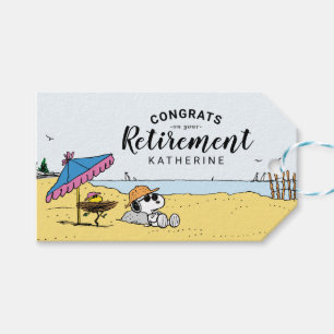 Étiquettes-cadeau Retraite   Snoopy & Woodstock sur la plage