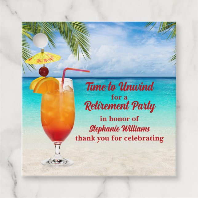 Étiquettes Cadeau Retraite Summer Farewell Cocktail Beach Party (Devant)