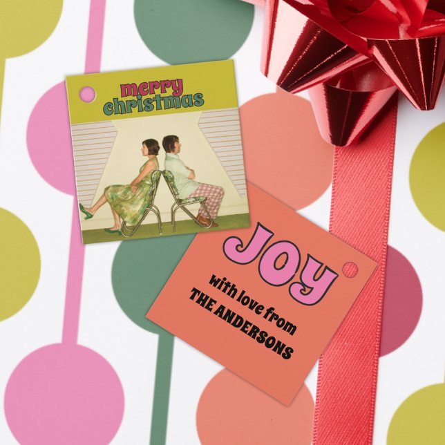 Étiquettes Cadeau Retro 1970 Lettering Photo Christmas (Créateur téléchargé)