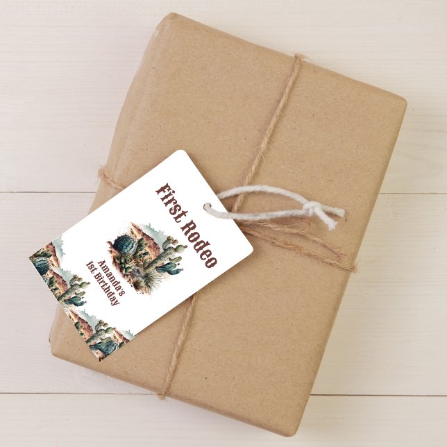 Étiquettes-cadeau Retro 1er Rodéo Cactus Occidentaux Anniversaire (Créateur téléchargé)