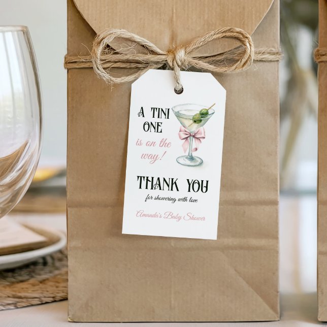 Étiquettes-cadeau Retro A Tini One Martini Pink Bow Girl Baby Shower (Créateur téléchargé)