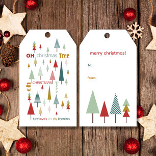 Étiquettes-cadeau Rétro Arbre de Noël Coloré Oh Blanc Fête