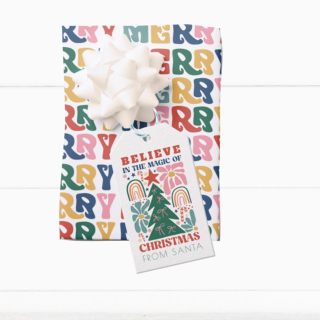 Étiquettes-cadeau Retro Believe In Père Noël Magic of Christmas (Créateur téléchargé)