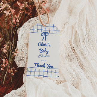 Étiquettes-cadeau Rétro Bleu Nœud Papillon à Carreaux Dessiné à la M