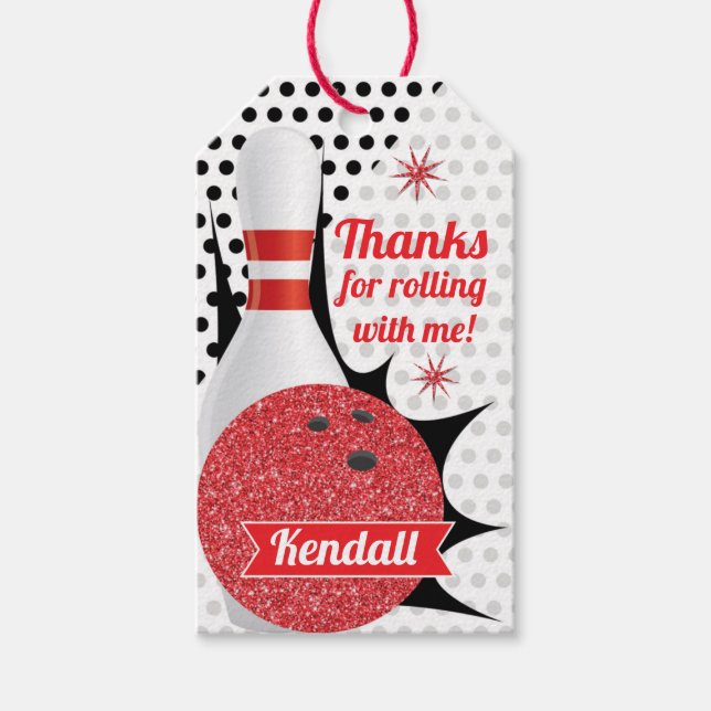 Étiquettes-cadeau Retro Bowling Retro Parties scintillant Party Tenp (Devant)