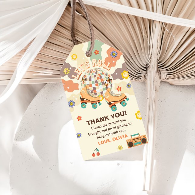 Étiquettes-cadeau Retro Disco Roller Skate 1er anniversaire (Créateur téléchargé)