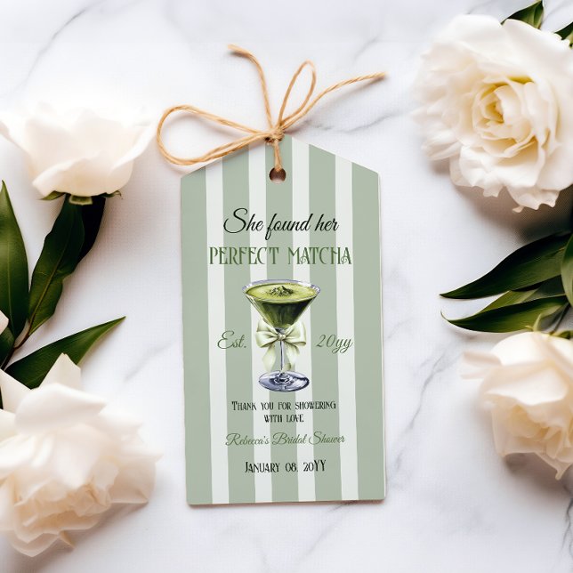 Étiquettes-cadeau Rétro Elle a trouvé son parfait Matcha Enterrement (Créateur téléchargé)