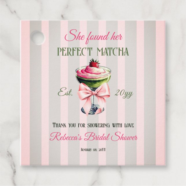 Étiquettes Cadeau Rétro Fraise Parfait Mariage Thème Matcha Rose Bow (Devant)