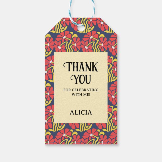 Étiquettes-cadeau Retro Funky Super Trippy Daisy Floral Anniversaire (Devant)