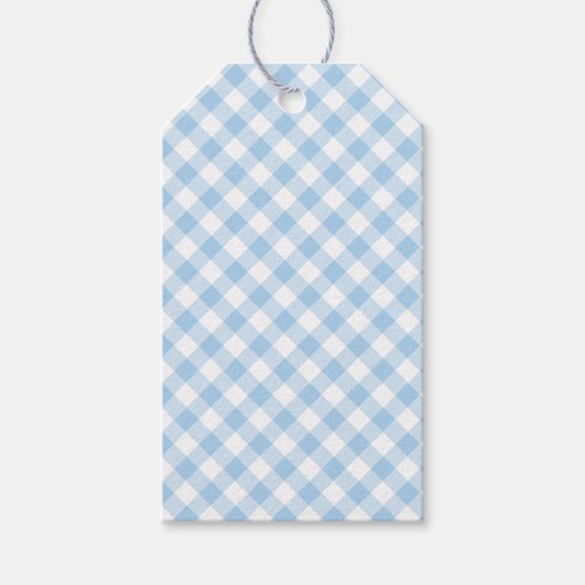 Étiquettes-cadeau Retro Gingham Bleu Bébé (Devant)