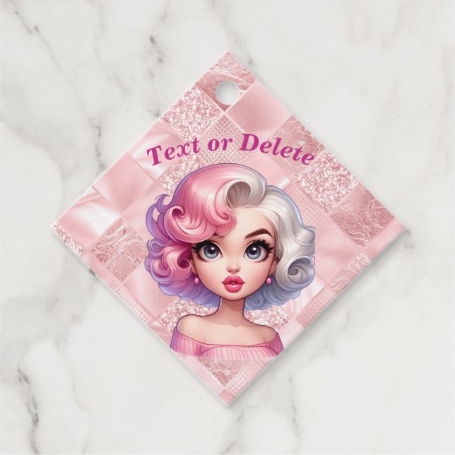 Étiquettes Cadeau Retro Glamor Girl Animée mignonne Cartoon Beauté (Devant)