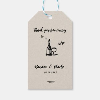 Étiquettes-cadeau Retro Grey Hand Drawn Illustrated Wedding 