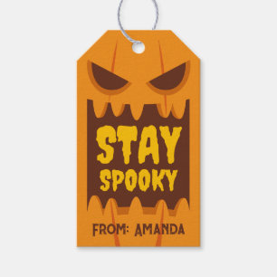 Étiquettes-cadeau Retro Halloween Restez Éffrayant Orange Citrouille