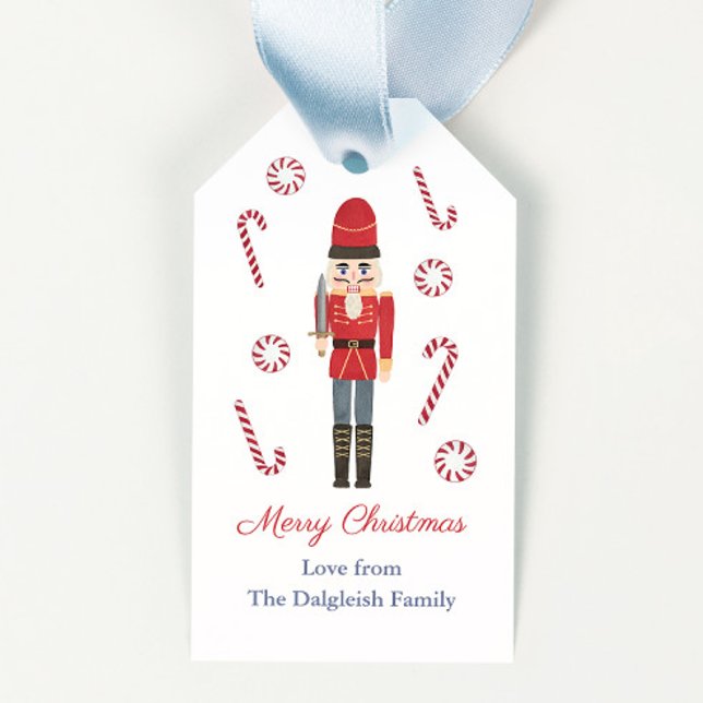 Étiquettes-cadeau Retro Holidays Red Nutcracker Sucres de canne Stri (Créateur téléchargé)