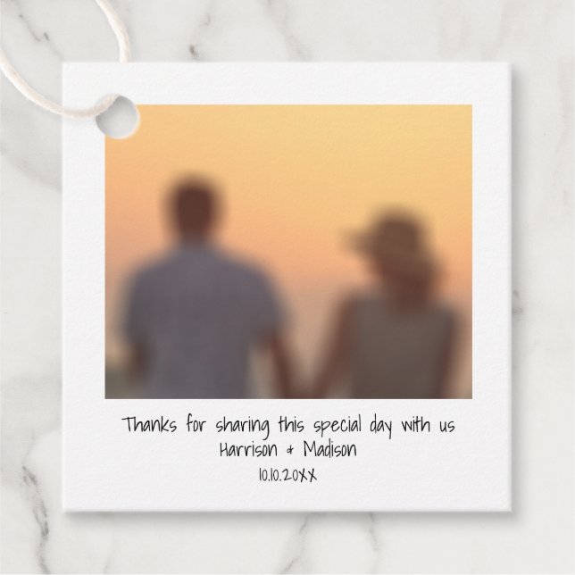 Étiquettes Cadeau Retro instantanée noms photo personnalisés mariage (Devant)