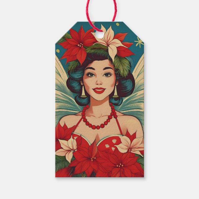 Étiquettes-cadeau Retro les années 50 Tropical Christmas Pin-Up Beau (Devant)