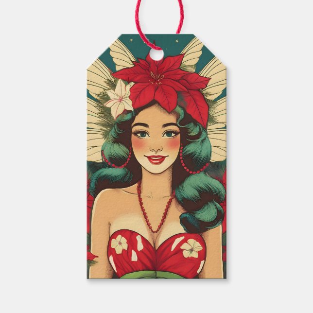 Étiquettes-cadeau Retro les années 50 Tropical Christmas Pin-Up Girl (Devant)