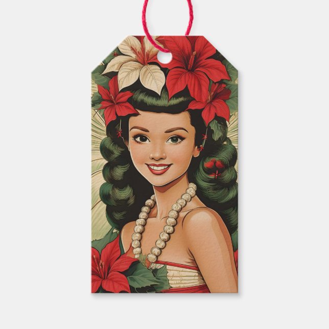Étiquettes-cadeau Retro les années 50 Tropical Christmas Princesse (Devant)
