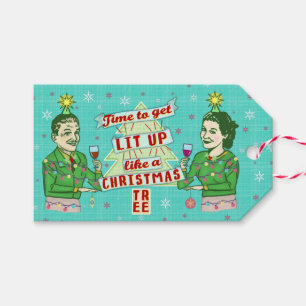 Étiquettes-cadeau Rétro Lit potable de couples d'humour de Noël