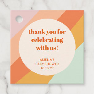 Étiquettes Cadeau Retro Mint Orange Stripes Baby shower personnalisé