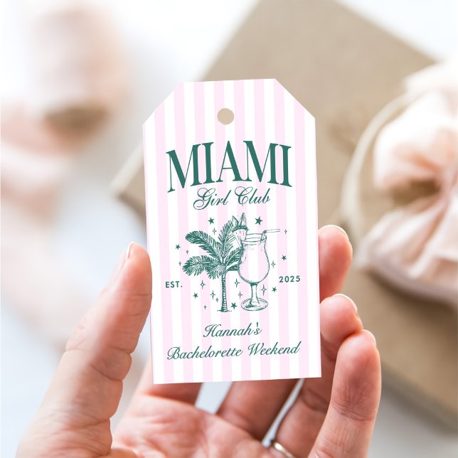 Étiquettes-cadeau Retro Modern Pink & Green Miami Bachelorette Party (Créateur téléchargé)