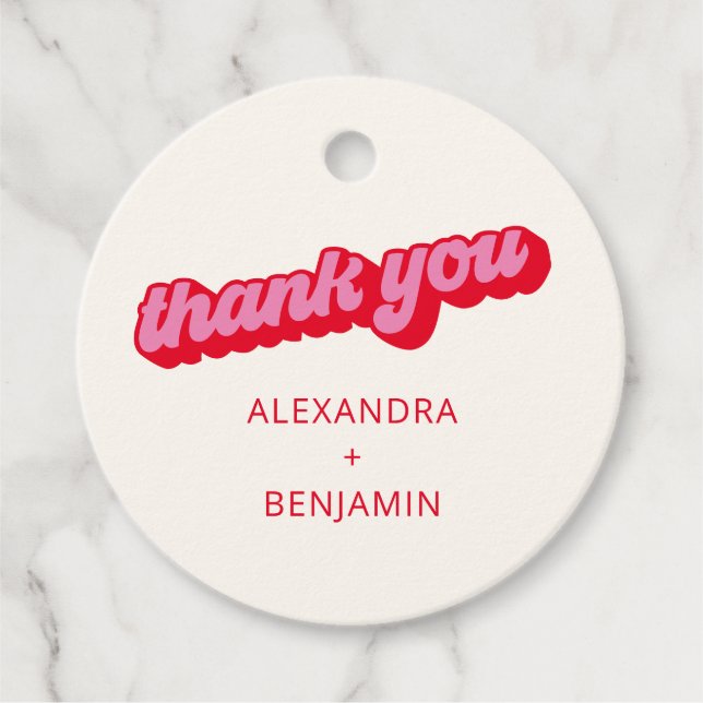 Étiquettes Cadeau Rétro Moderne Groovy Rose Rouge Gras Personnalisé (Devant)