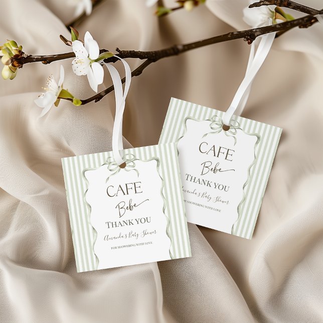 Étiquettes Cadeau Retro Neutral Bow Cafe Bebe Coffee Baby Shower (Créateur téléchargé)