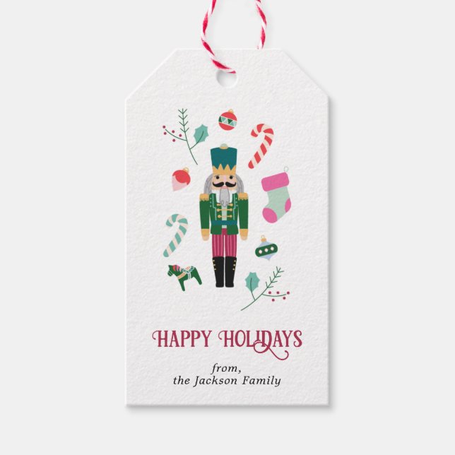 Étiquettes-cadeau Retro Noël Nutcracker Vintage (Devant)