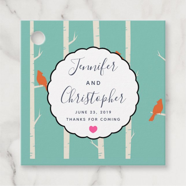 Étiquettes Cadeau Rétro Orange Birch Trees Mariages Merci (Devant)