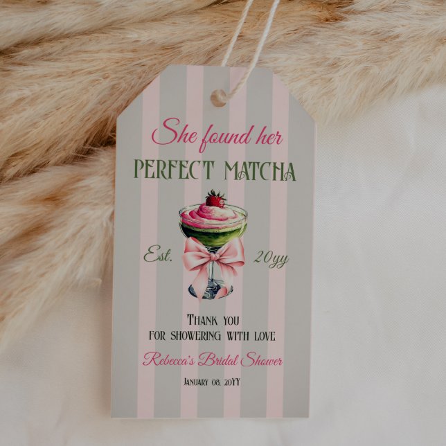 Étiquettes-cadeau Rétro Paille Parfait Matcha Rose Bow Mariage Showe (Créateur téléchargé)