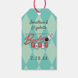 Étiquettes-cadeau Rétro partie de bowling de logo
