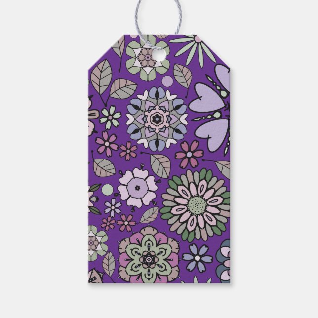 Étiquettes-cadeau Retro Pastel Pink Purple Floral Seamless Pattern (Devant)